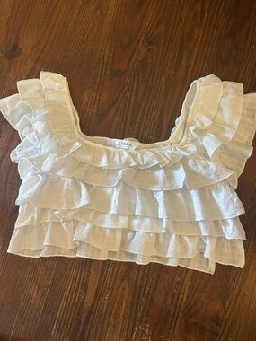 Storia White Ruffled Flutter Sleeve Cropped Top Sz M Summer Style Beach Vaca